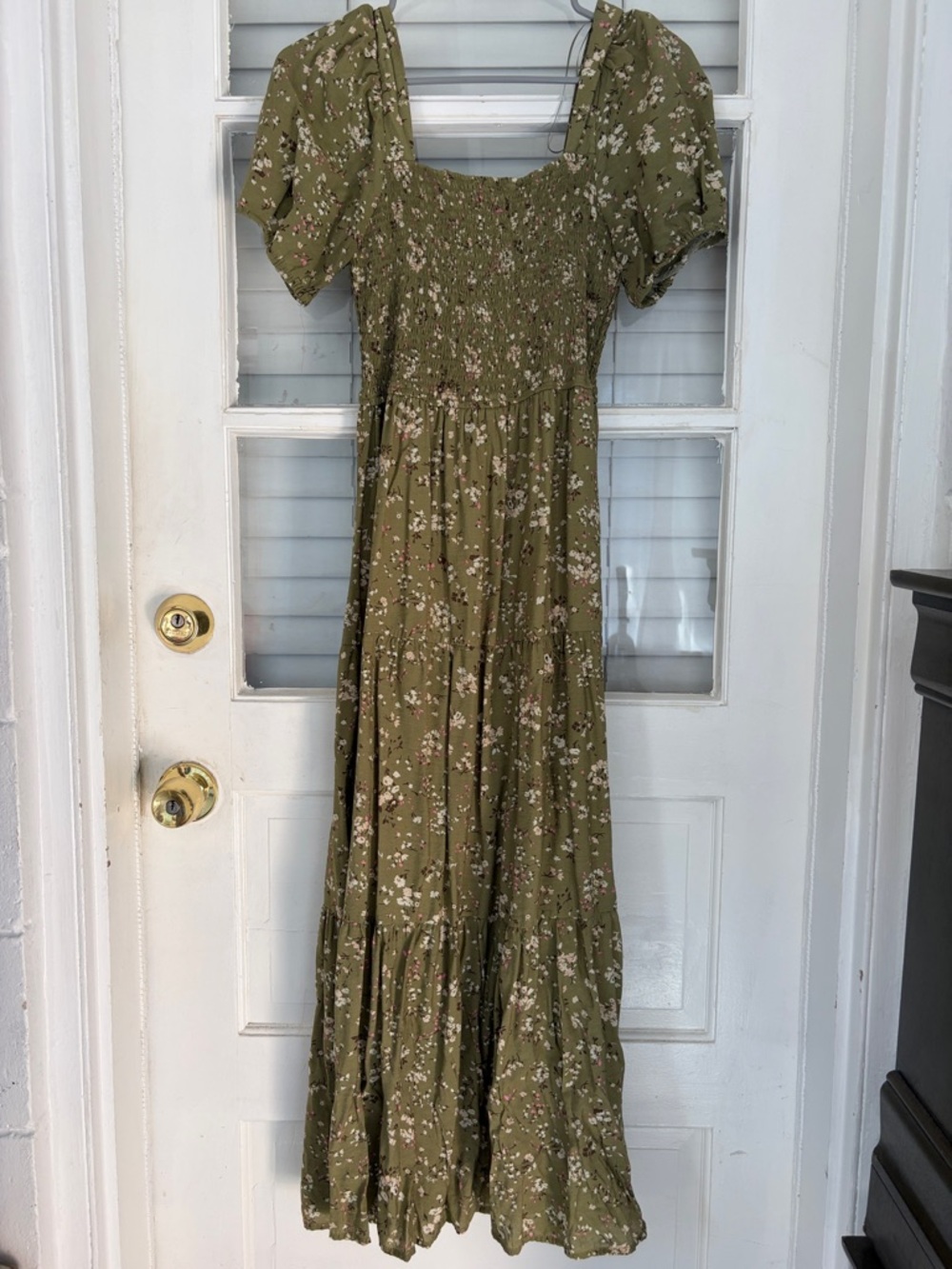 Blu Pepper Olive Green Floral Maxi Dress